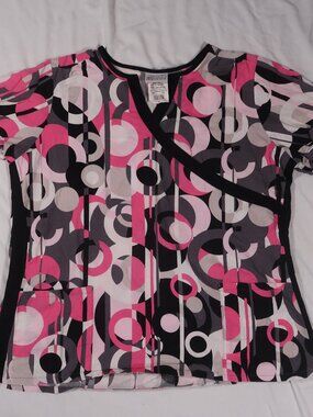 UA Scrubs Women's Pink, Black & Gray Geometric Print Scrub Top 100% cotton